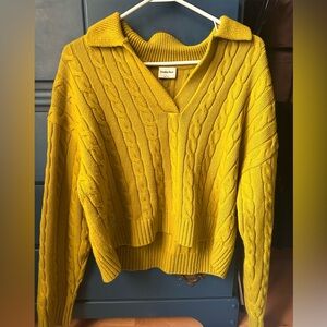 Sunday Best Mustard V-Neck Cable Knit Sweater